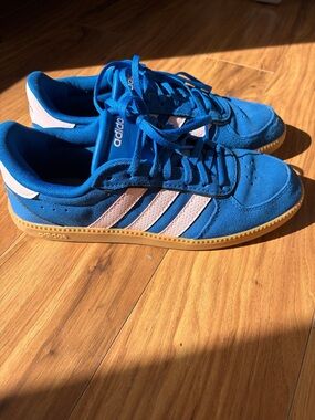 adidas Royal Blue Suede Sneakers with Light Pink Stripes